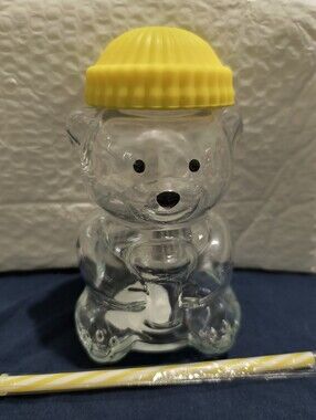 Star Bucks Clear Glass Bear Bottle Tumbler with Yellow Lid